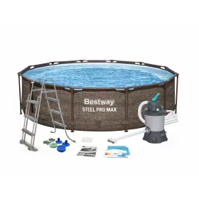   Bestway MYKONOS LUX homokszűrős vízforgatóval rattan hatású fémvázas medence szett 366 x 100 cm