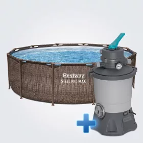   Bestway MYKONOS LUX homokszűrős vízforgatóval rattan hatású fémvázas medence szett 366 x 100 cm