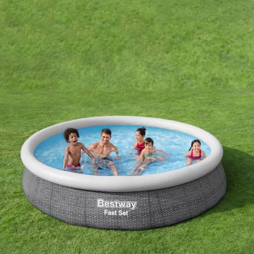 Bestway BELVEDERE, rattan hatású, felfújható peremű puhafalú medence szett 366 cm x76 cm