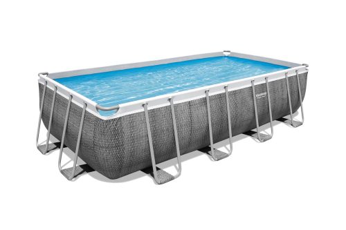 OKINAWA Szürke Rattan hatású szögletes fémvázas medence szett 488 x 244 x 122 cm