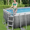 SANIBEL Szürke rattan hatású szögletes fémvázas medence szett 549 x 274 x 122 cm