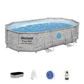   Bestway ARUBA rattan hatású fémvázas ovális medence szett ablakkal 488 x 305 x 107 cm