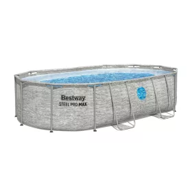   Bestway ARUBA rattan hatású fémvázas ovális medence szett ablakkal 488 x 305 x 107 cm