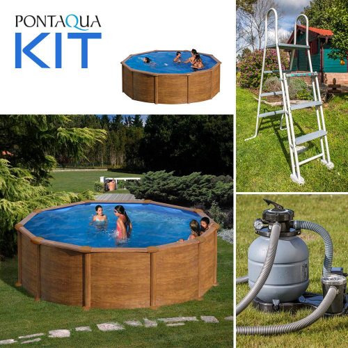 PONTAQUA KIT WOOD kerek fémfalas családi medence szett 4,6 x 1,2 m