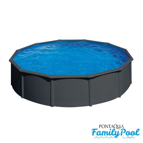 Pontaqua Family Pool kerek 3,6x1,2 antracit, 0,4mm PVC fólia, 2 gégecső, szkimmerrel, befúvóval