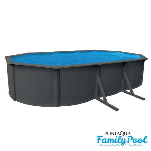 Pontaqua Family Pool ovális 6,1x3,6x1,2 antracit, 0,4mm PVC fólia, 2 gégecső, szkimmerrel, befúvóval
