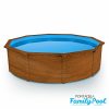 Pontaqua Family Pool kerek 460 x 120 cm, fa mintás, 0,4mm PVC fólia, 2 gégecső, szkimmer, befúvó