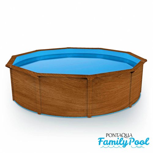 Pontaqua Family Pool kerek 460 x 120 cm, fa mintás, 0,4mm PVC fólia, 2 gégecső, szkimmer, befúvó