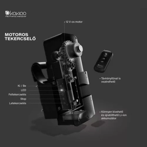 Motoros mobil tekercselő, akkumulátoros (csak a motor, akkumulátor, távkapcsoló, töltőkábel)