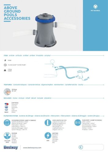 Bestway Papírszűrős vízforgató 1,5 m³/h