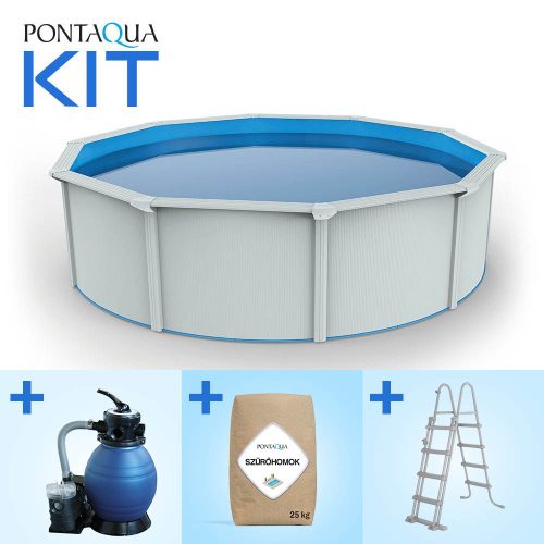 Pontaqua Family Pool KIT WHITE kerek fémfalas családi medence szett 300 x 120 cm