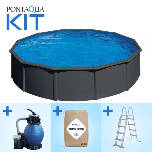 Pontaqua Family Pool KIT ANTRACIT kerek fémfalas családi medence szett 460 x 120 cm