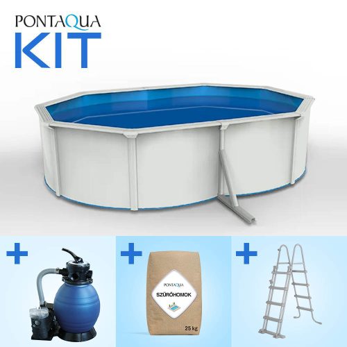 Pontaqua Family Pool KIT WHITE ovális fémfalas családi medence szett 490 x 360 x 120 cm
