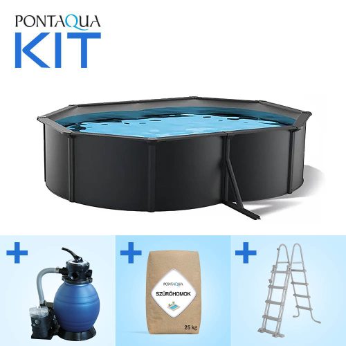 Pontaqua Family Pool KIT ANTRACIT ovális fémfalas családi medence szett 490 x 360 x 120 cm