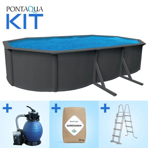 Pontaqua Family Pool KIT ANTRACIT ovális fémfalas családi medence szett 610 x 360 x 120 cm